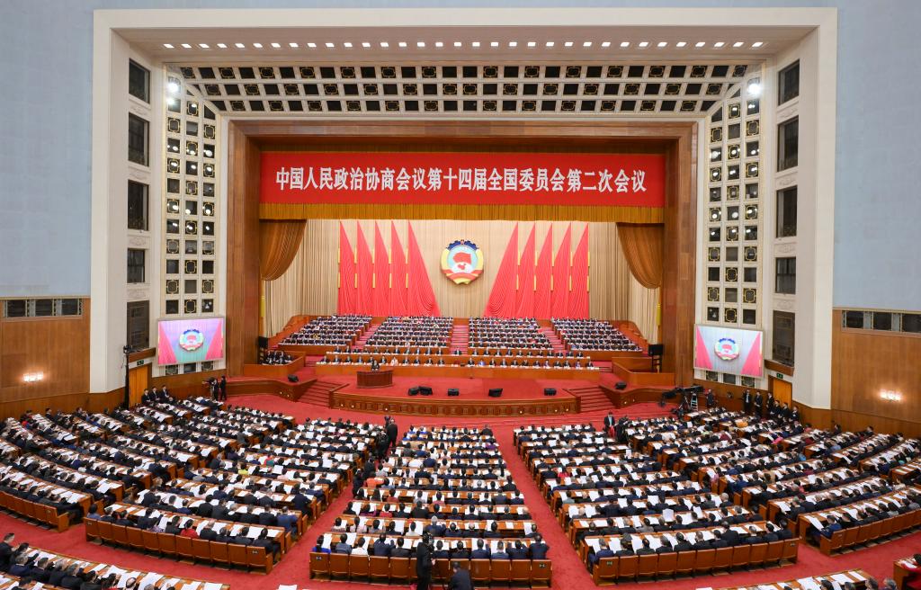 3月4日，中國人民政治協商會議第十四屆全國委員會第二次會議在北京人民大會堂開幕。新華社記者 李賀 攝