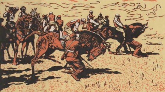 徐匡《金色的賽馬場》31x55cm&nbsp;版畫 1981年 中華藝術宮（上海美術館）藏