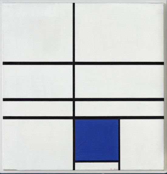 蒙德里安，《雙線藍構圖》，1936年，布面油畫，貝耶勒基金會藏（貝耶勒基金會展品）
